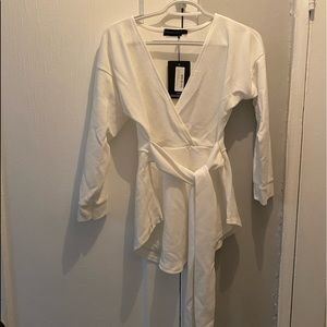 PLT White Tie Waist Blouse